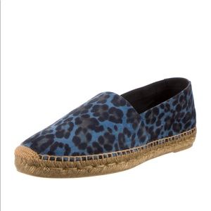 SAINT LAURENT Blue Suede Animal Print Espadrilles 42